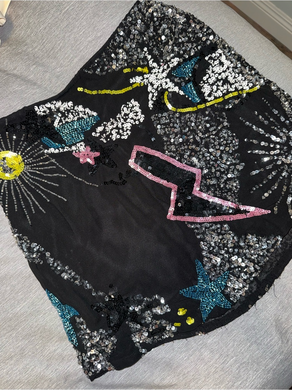 NASTY GAL Sequin Embellished Black Mini Skirt with Colorful Motifs - Picture 3 of 4